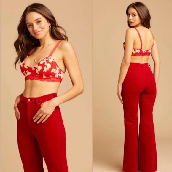 ❤️NEW Free People Mari Printed Bralette Cherry Red Combo Size XSmall $38 - Picture 7 of 10